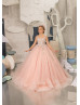 Thin Straps Pink Lace Tulle Beaded Flower Girl Dress